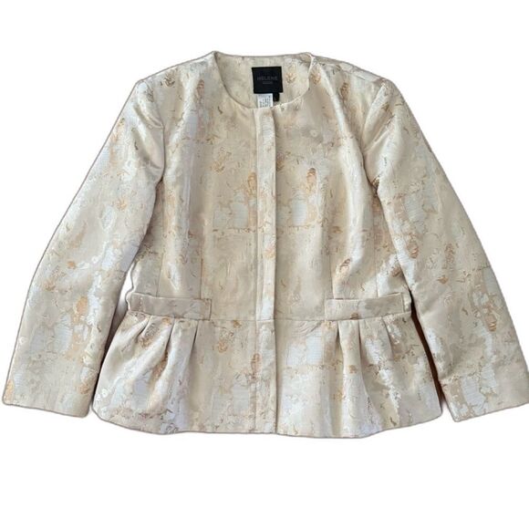 NWOT Helene London Women's SMALL Peplum Gold Metallic Shimmer Blazer Full Zip - Picture 1 of 11